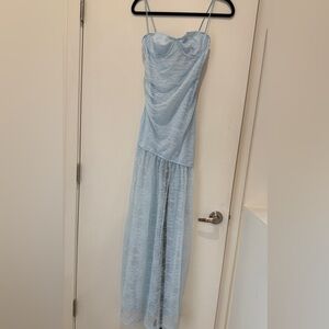 White Fox Boutique Strapless Light Blue Lace Dress